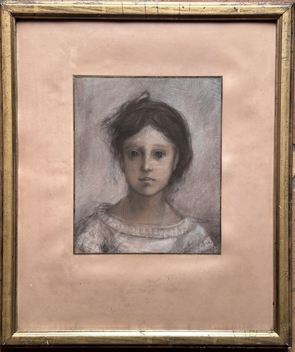 Darras 1881 Portrait hiératique d'une  petite fille  école Française -photo-5