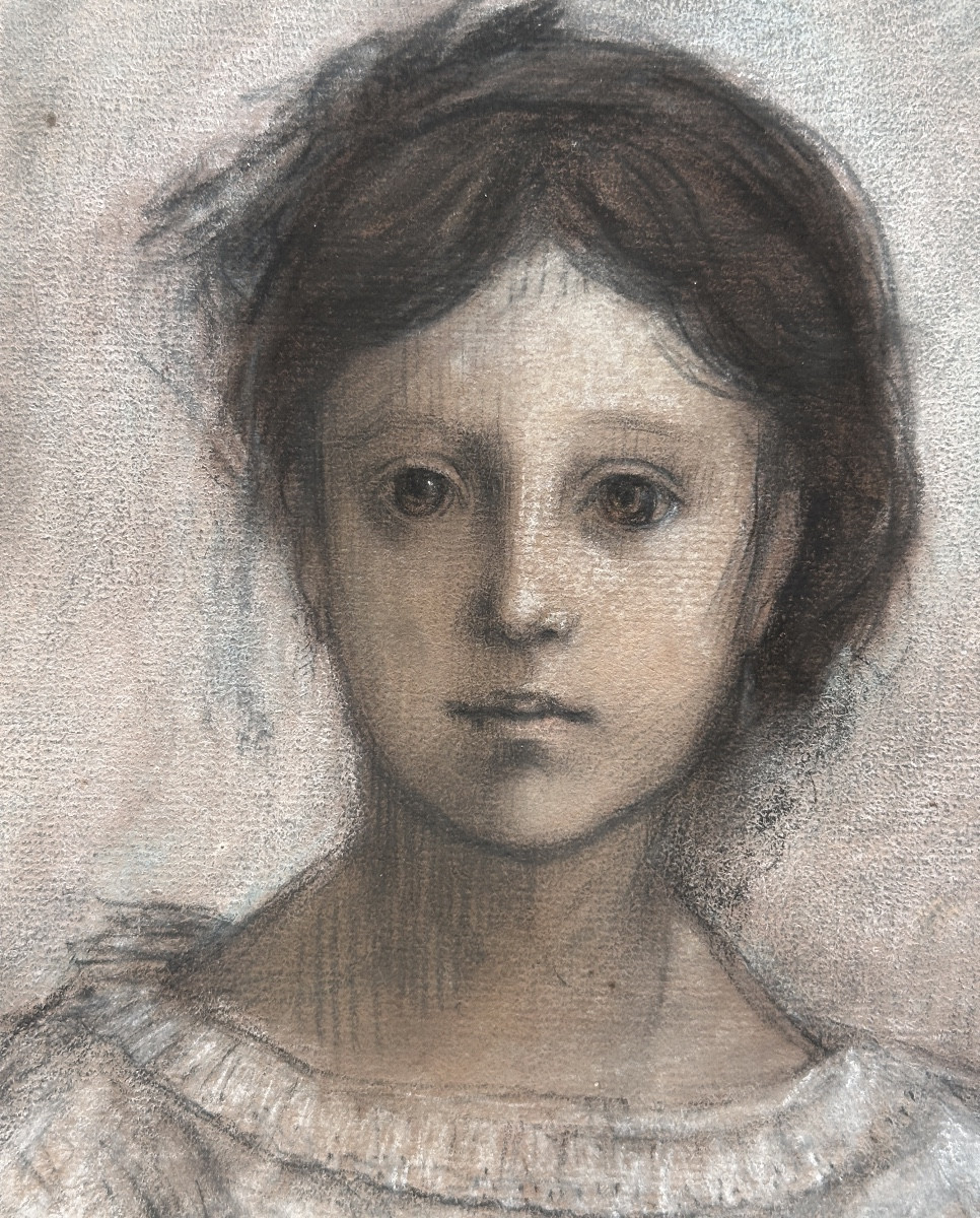 Darras 1881 Portrait hiératique d'une  petite fille  école Française 