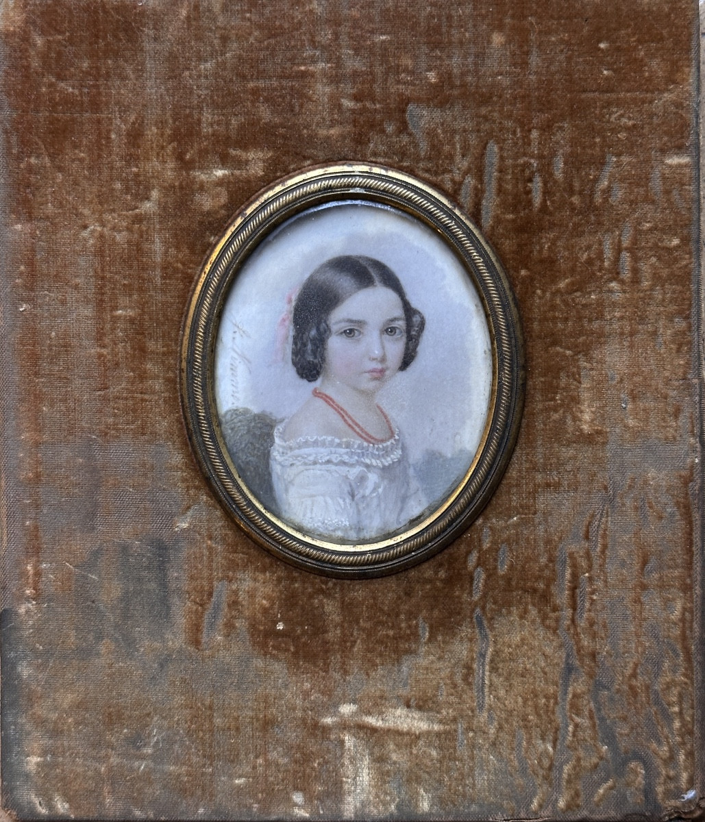 John J. Nimmo Miniature Portrait Of The Little Girl Countess Of Chevilly Château Loiret Baron Condé-photo-4