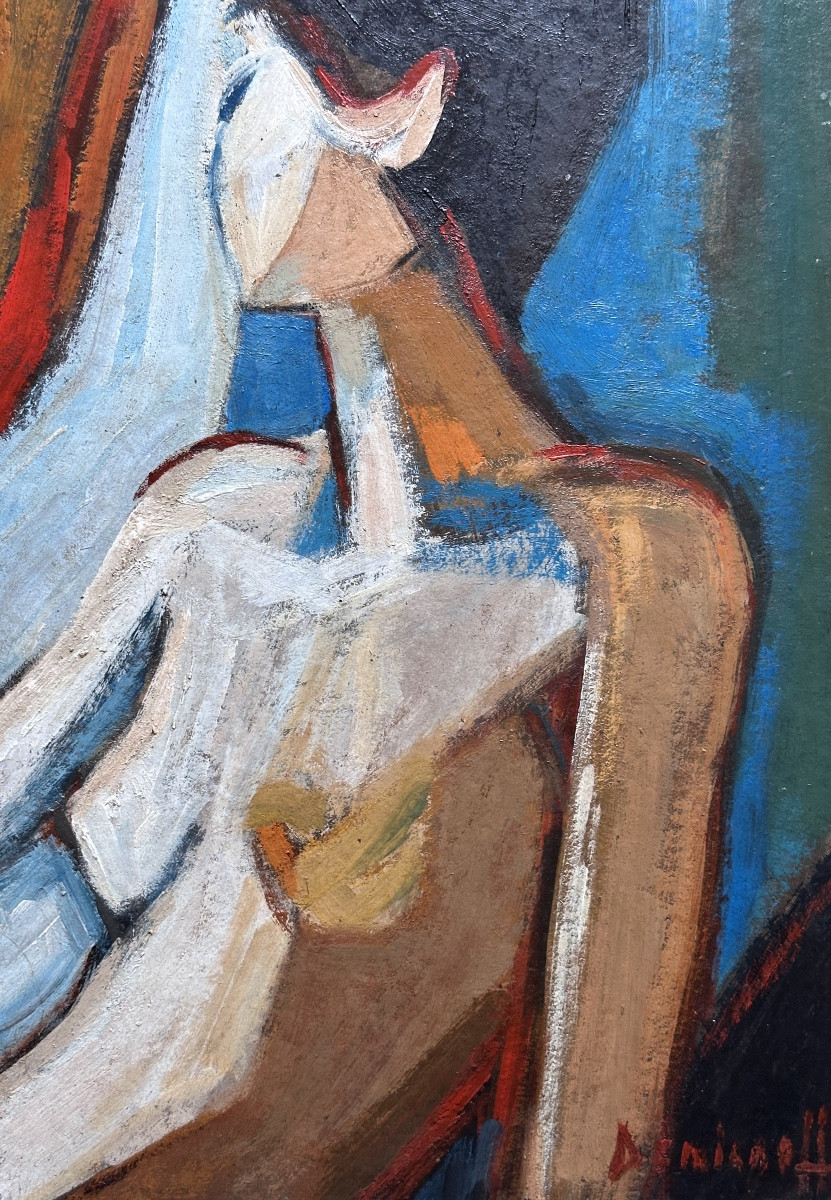 Pierre Demianoff Modern Painting, Portrait Of A Young Nude Woman, Fauvist Style, 1960, Sète -photo-2