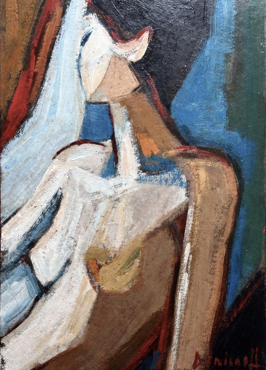 Pierre Demianoff Modern Painting, Portrait Of A Young Nude Woman, Fauvist Style, 1960, Sète -photo-4