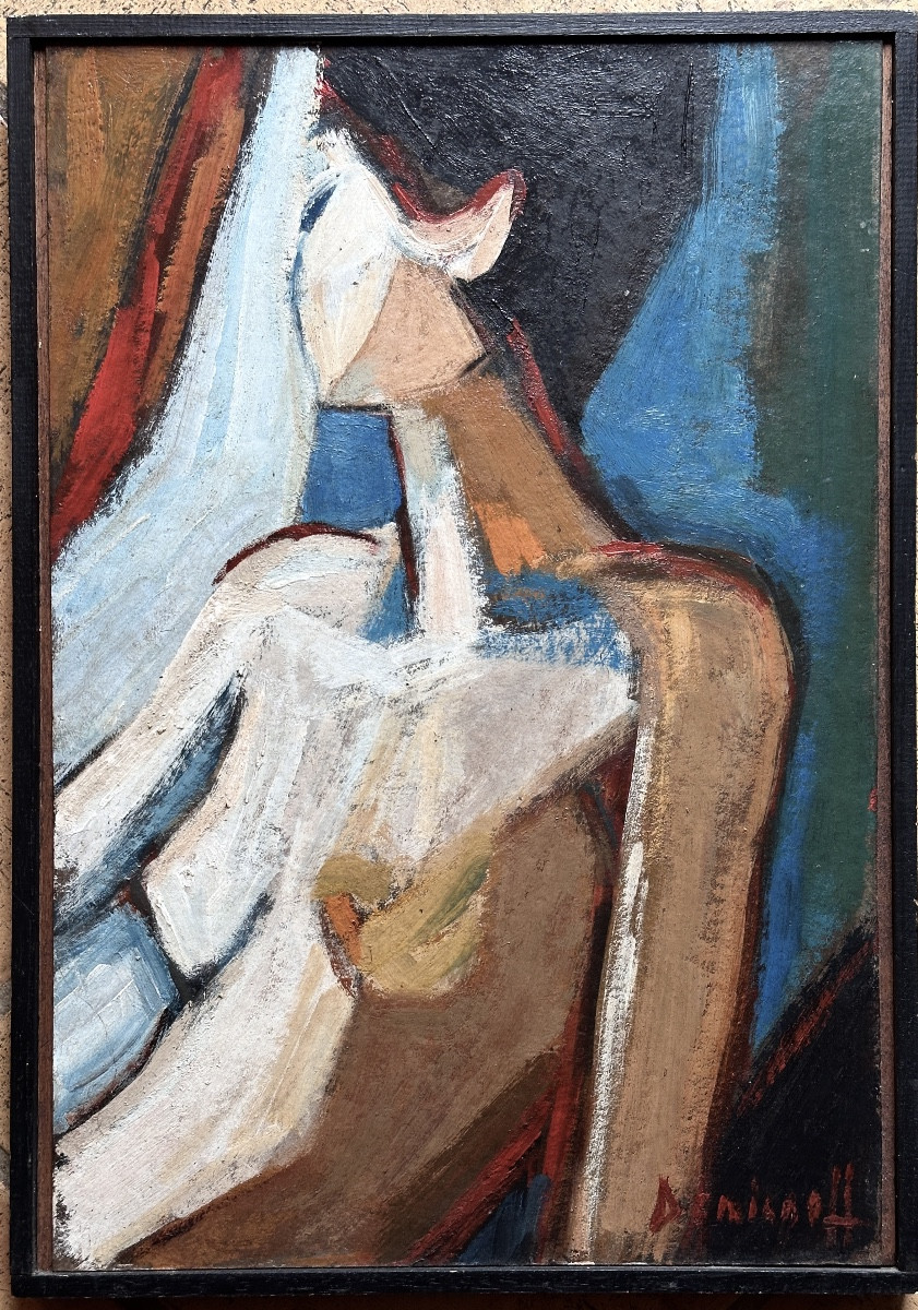 Pierre Demianoff Modern Painting, Portrait Of A Young Nude Woman, Fauvist Style, 1960, Sète 