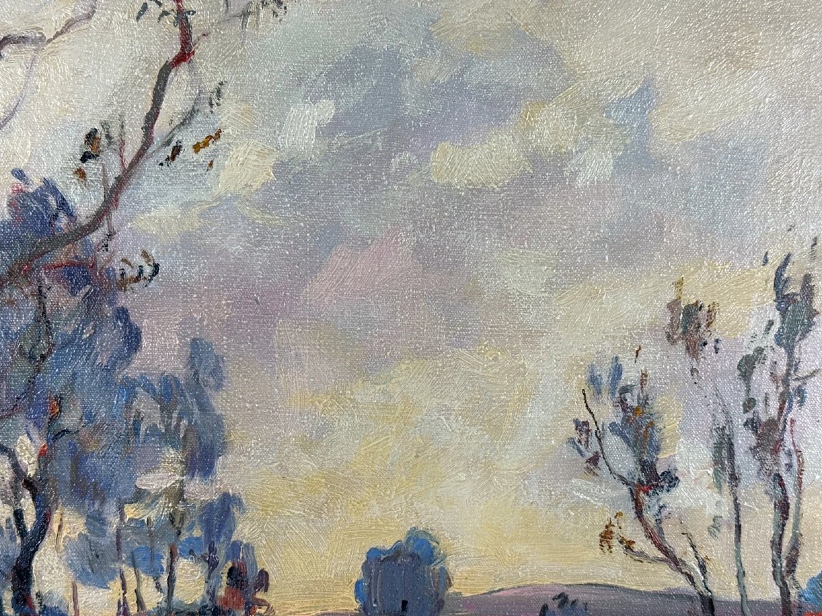 Tableaux paysage couleurs Fauve bord de rivière animé dans la Somme Paysage Ciel -photo-4