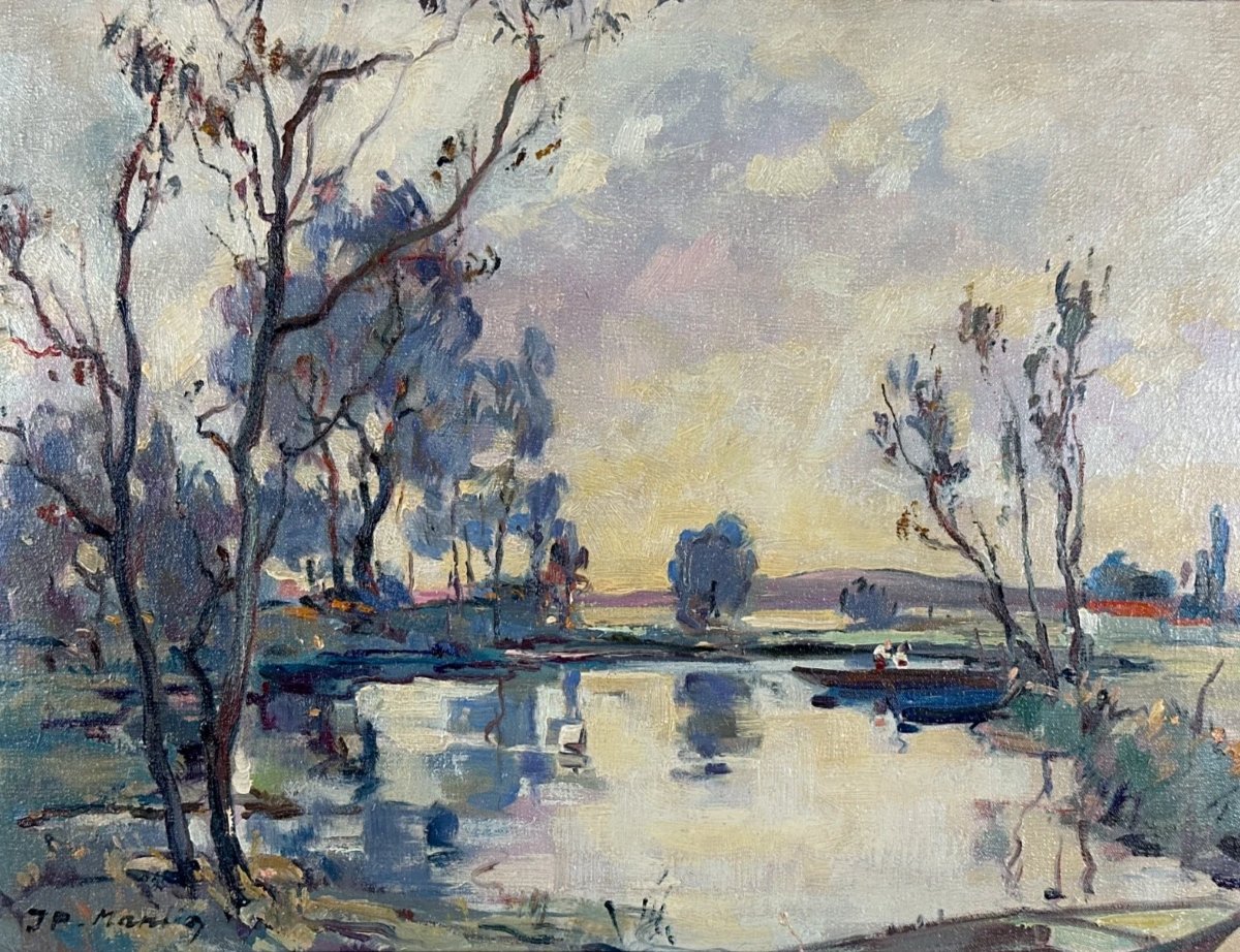 Tableaux paysage couleurs Fauve bord de rivière animé dans la Somme Paysage Ciel -photo-5