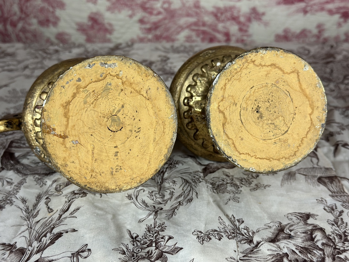 Paire parement Italie bois dorés Baroque Torchères Flamme pot à feu 30cm décor -photo-3