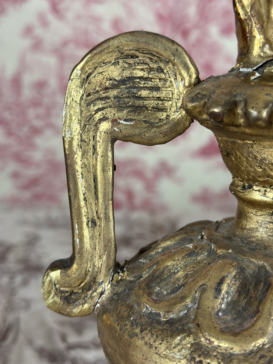 Paire parement Italie bois dorés Baroque Torchères Flamme pot à feu 30cm décor -photo-3