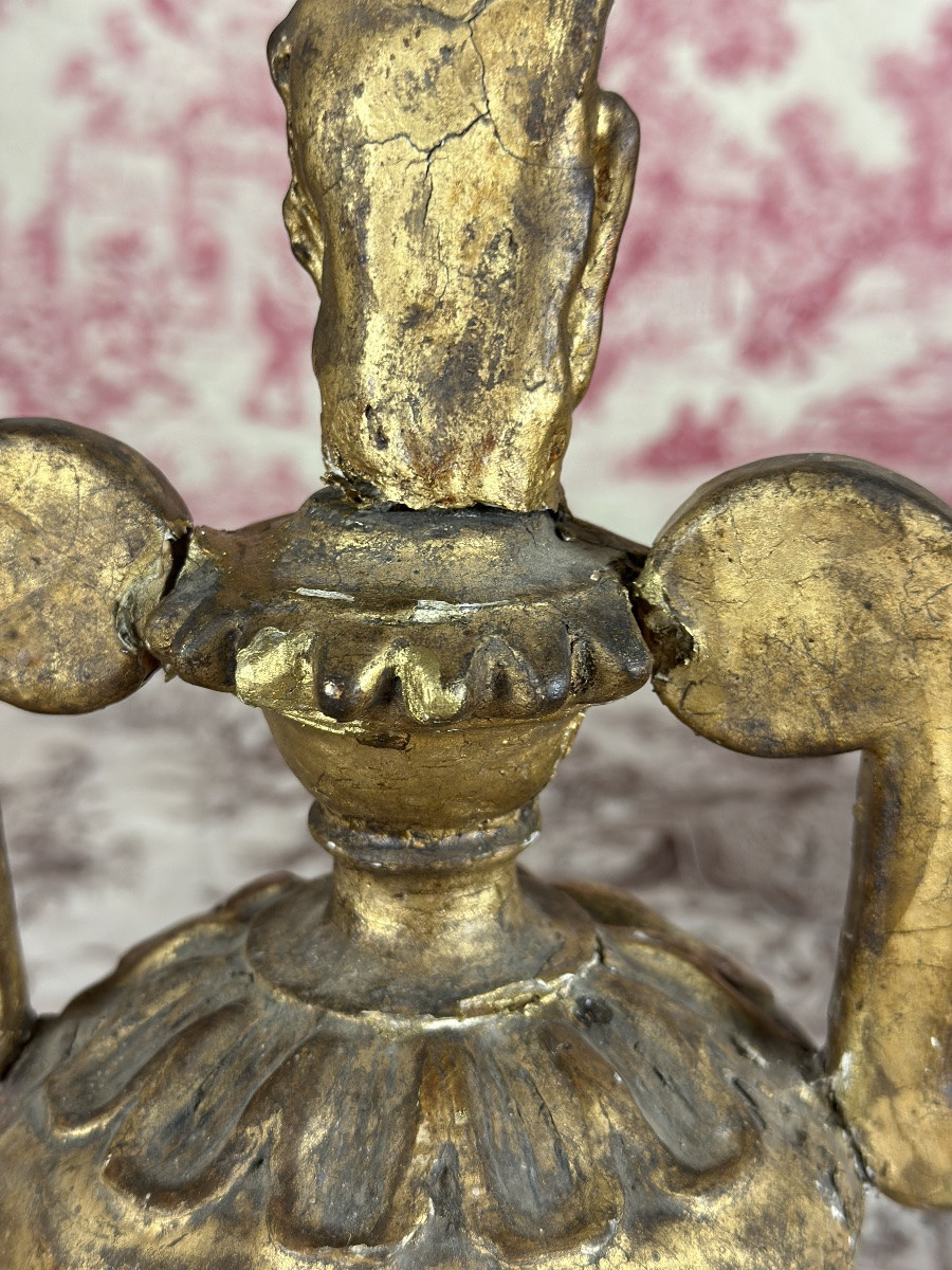 Paire parement Italie bois dorés Baroque Torchères Flamme pot à feu 30cm décor -photo-5