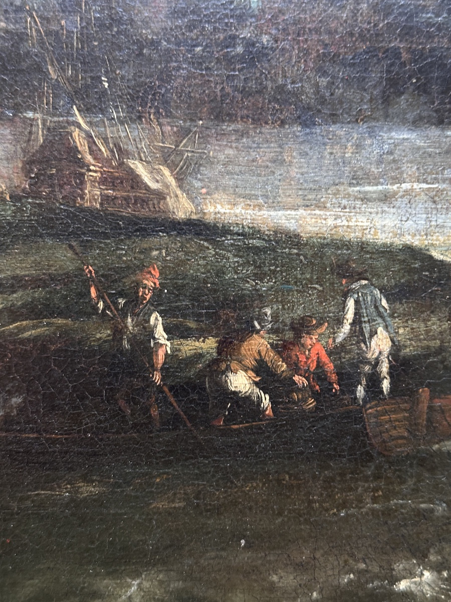 Tableau Ancien paysage 18ème Catalan  Espagne animé suiv Ramón Sánchez  vue de ville Tortosa -photo-1