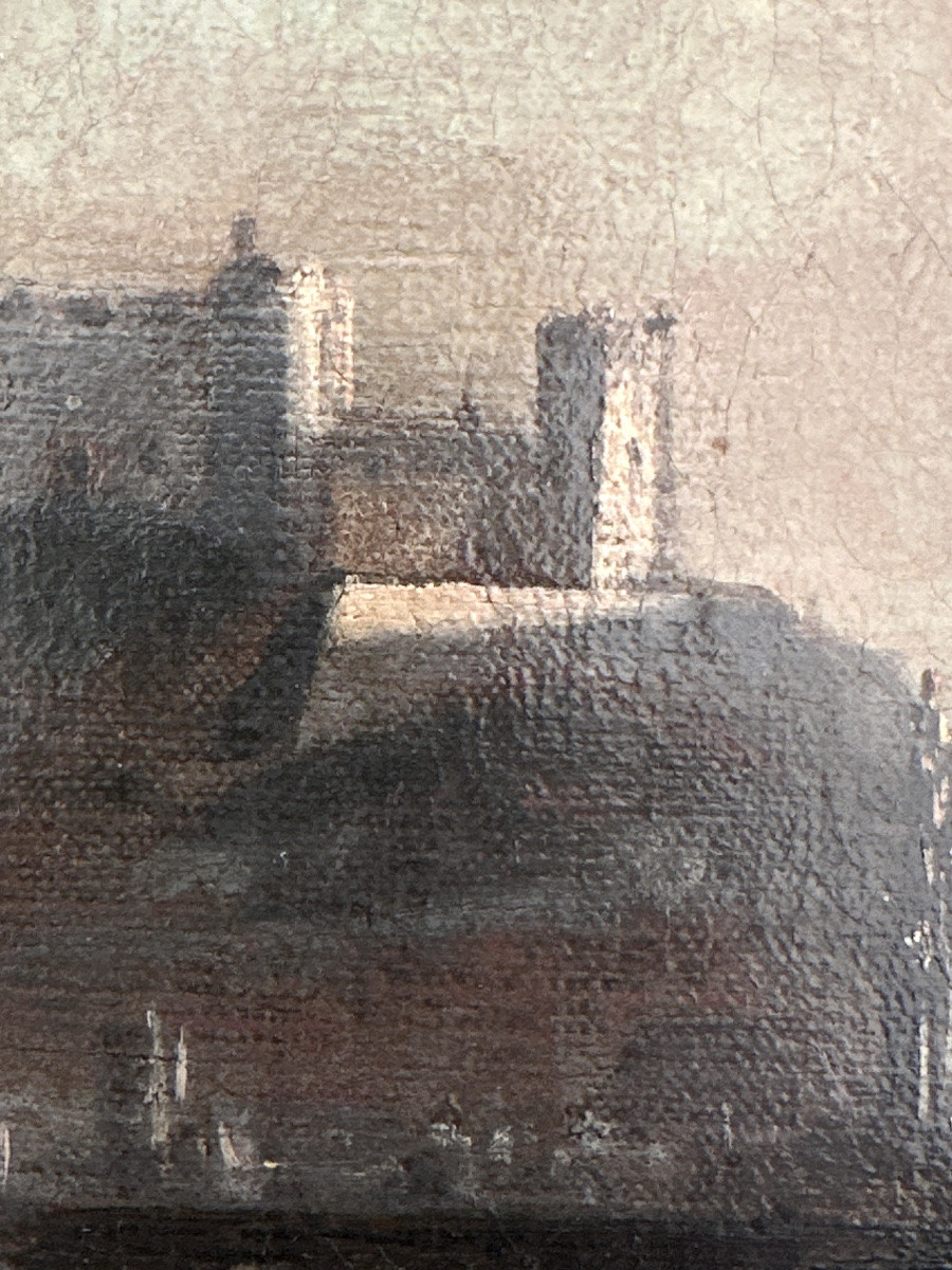 Tableau Ancien paysage 18ème Catalan  Espagne animé suiv Ramón Sánchez  vue de ville Tortosa -photo-7