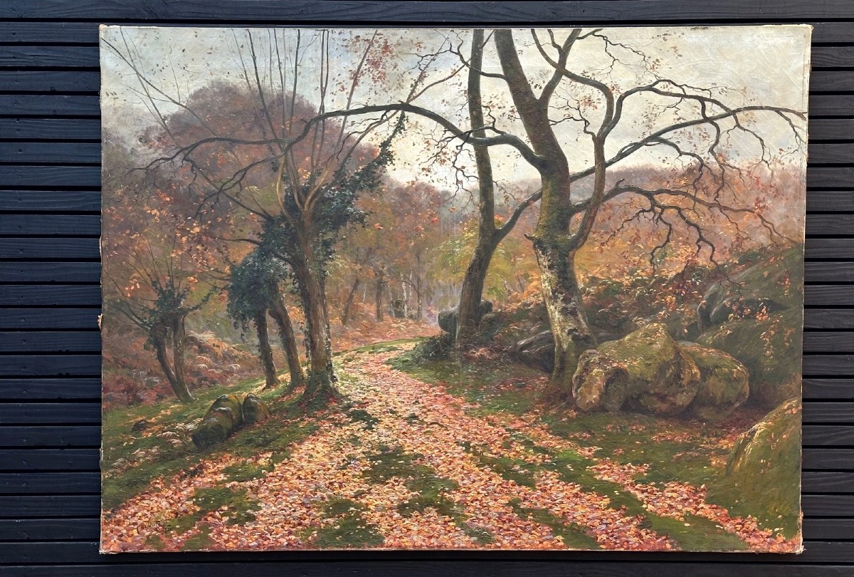 Jean DUFAU Grand tableau  paysage forêt Barbizon Fontainebleau impressionniste 1920-photo-2