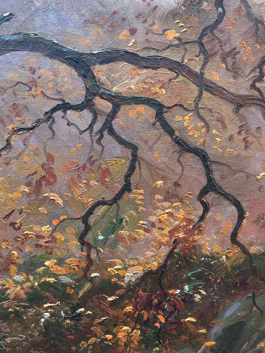 Jean DUFAU Grand tableau  paysage forêt Barbizon Fontainebleau impressionniste 1920-photo-1