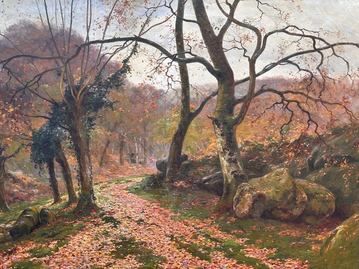 Jean DUFAU Grand tableau  paysage forêt Barbizon Fontainebleau impressionniste 1920-photo-3