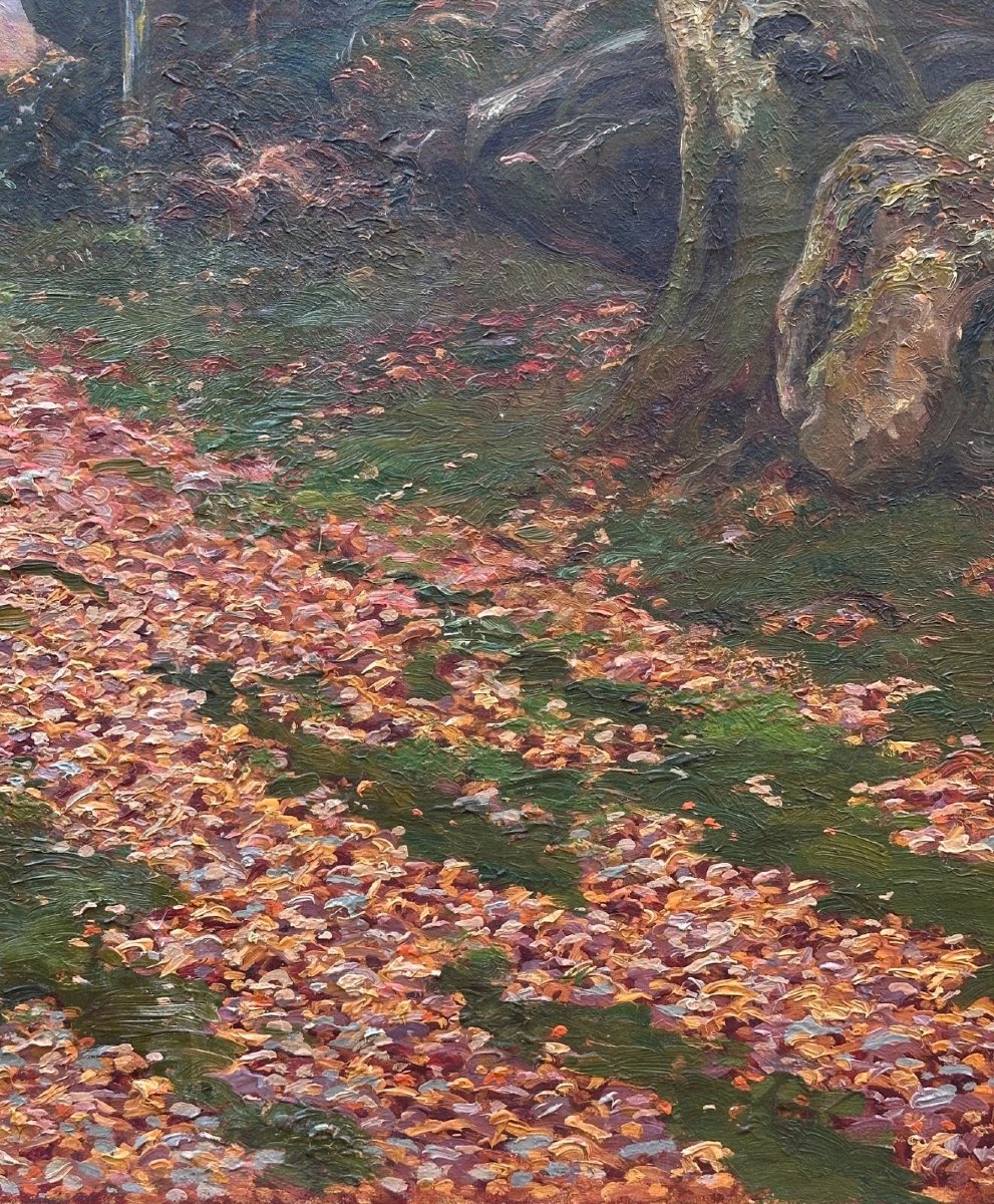 Jean DUFAU Grand tableau  paysage forêt Barbizon Fontainebleau impressionniste 1920-photo-7