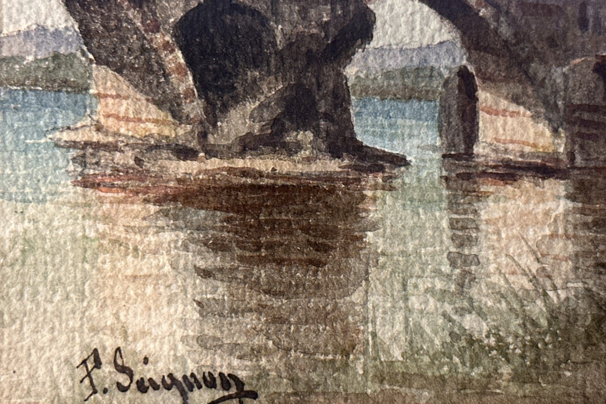 Paul Seignon Tableau Ancien Aquarelle Avignon Le Pont Saint-bénézet Provence-photo-2