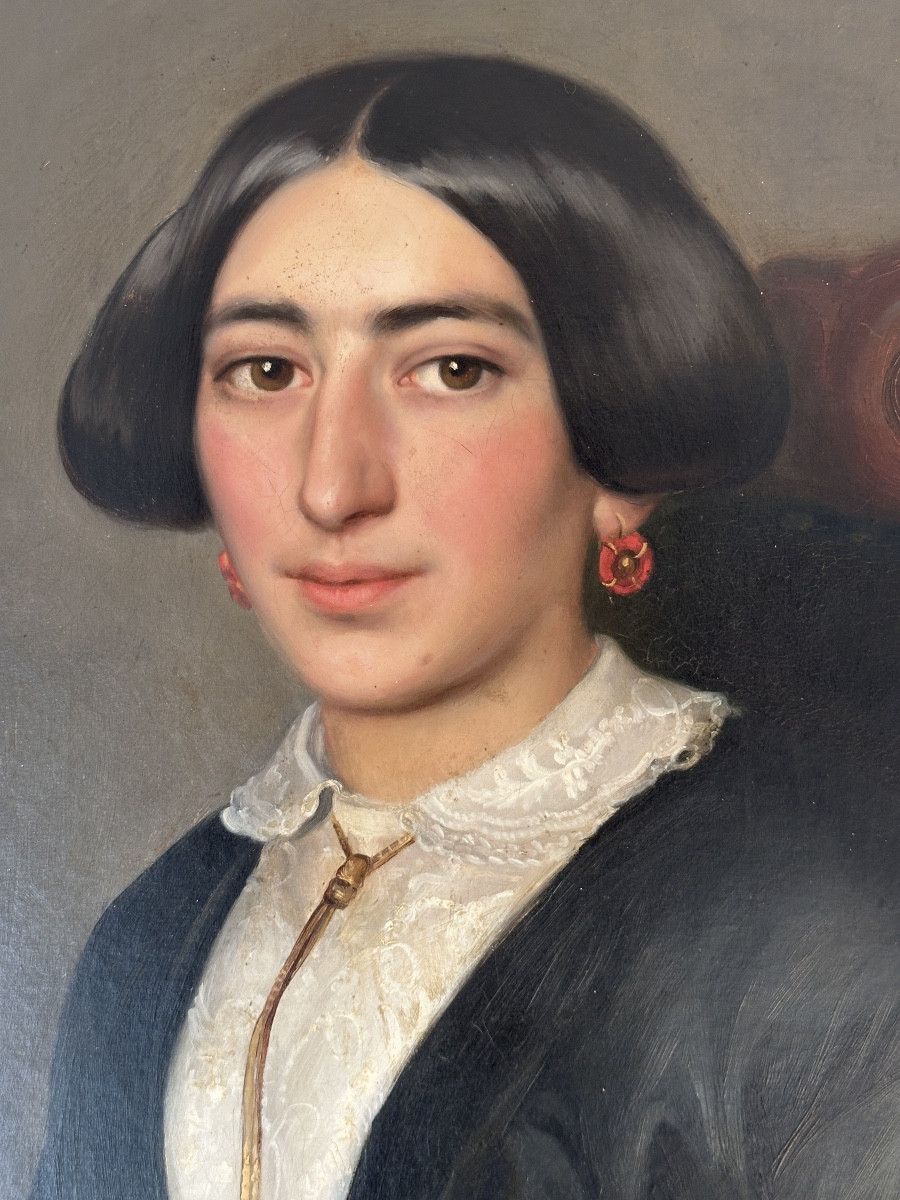 Polydore BEAUFAUX Grand Tableau portrait de Dame Romantique signé  19ème 110 x 86 cm  Belge -photo-2