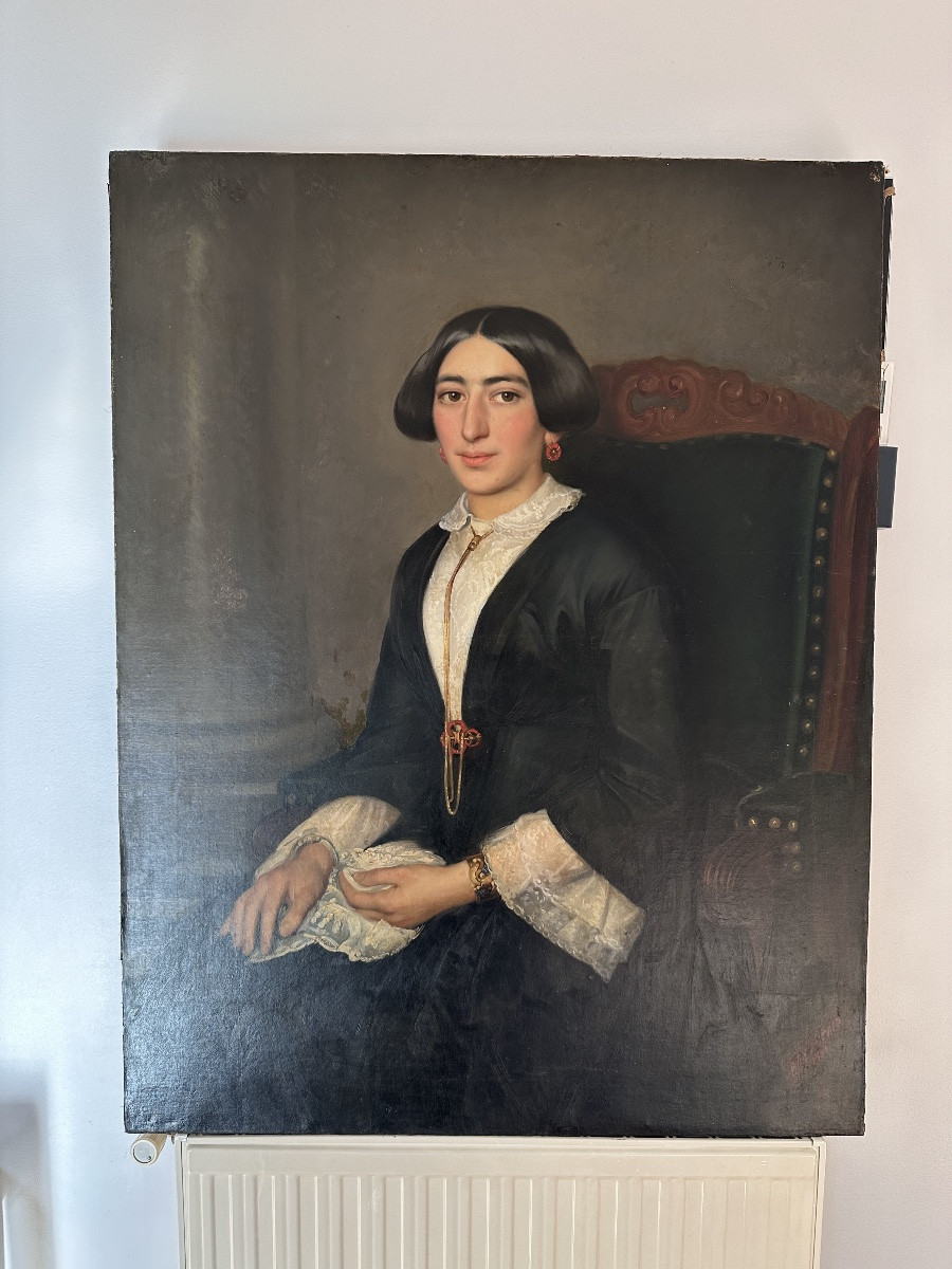 Polydore BEAUFAUX Grand Tableau portrait de Dame Romantique signé  19ème 110 x 86 cm  Belge -photo-4