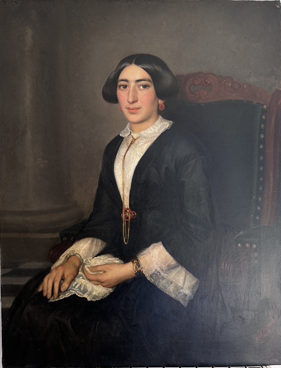 Polydore BEAUFAUX Grand Tableau portrait de Dame Romantique signé  19ème 110 x 86 cm  Belge 