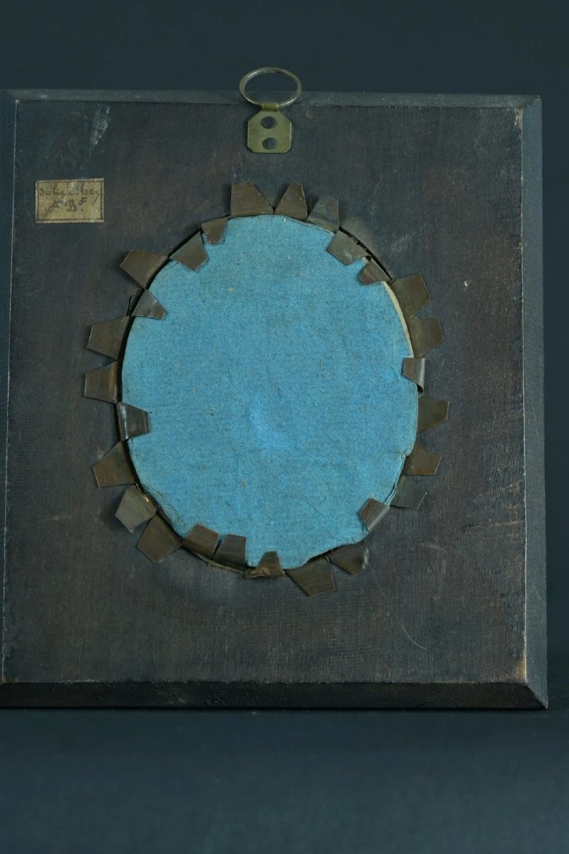 Miniature ancienne époque Romantique portrait homme costume cadre ovale 19ème signé 1846-photo-3