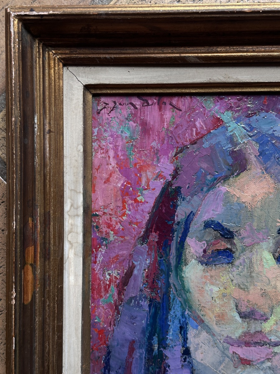Jean Dulac, Portrait Of Violet, Young Fauvist Expressionist Woman, Lyon, 1960-photo-1