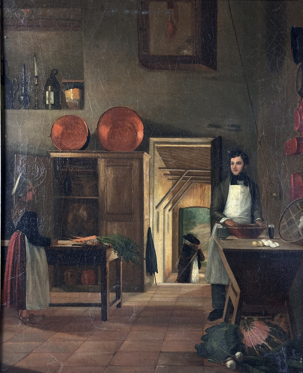 Painting Of An Interior Scene, Kitchen, Pantry Of The Romantic Castle, 1841, Following. Drowling