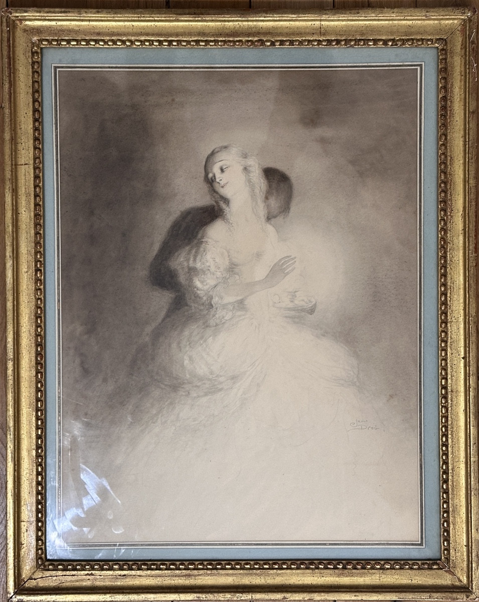 Jean  Droit le baiser du soir dessin art deco-photo-2