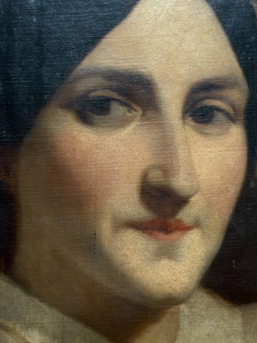Beau tableau portrait jeune femme  mention Devéria 1830 école Française -photo-2