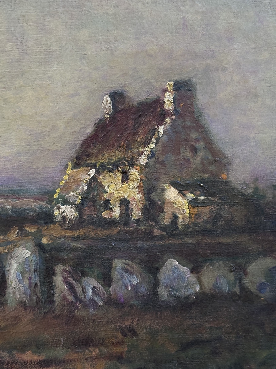 Duval-Gozlan  Tableau paysage Chaumière mer Marine Bretagne  crépuscule 1900-photo-4