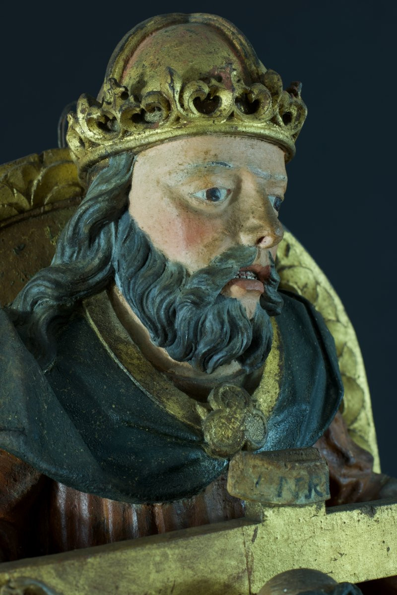 Antique Religious Sculpture Of God Christ, Trinity, Throne Of Grace, 15th Century, Carved Wood, Swabian -photo-2