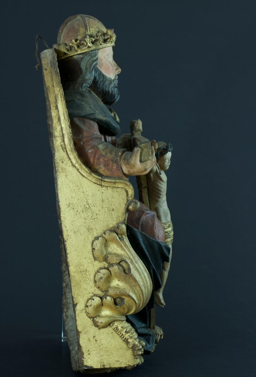 Antique Religious Sculpture Of God Christ, Trinity, Throne Of Grace, 15th Century, Carved Wood, Swabian -photo-4
