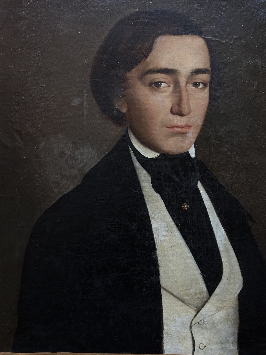 Tableau portrait de jeune homme Dandy Romantique hst cadre 19ème -photo-2