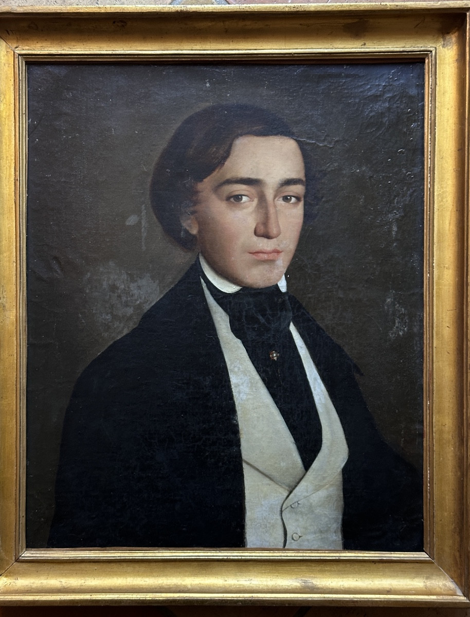 Tableau portrait de jeune homme Dandy Romantique hst cadre 19ème 