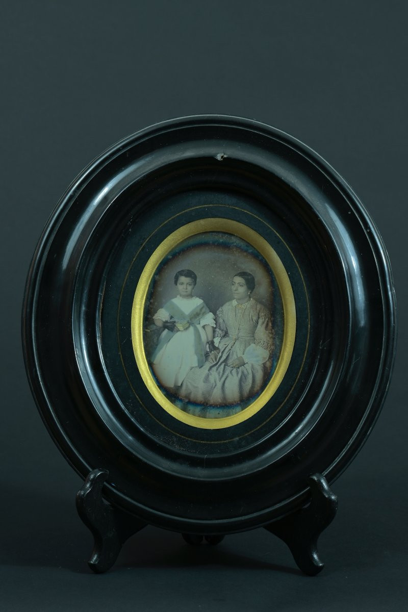 Ambrotype Daguerreotype Portrait Of A Woman And Girl, 19th Century, Costume Photograph-photo-1