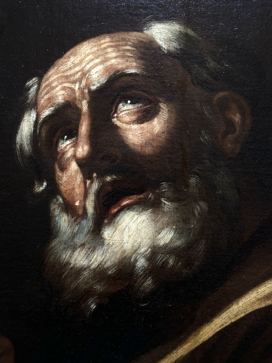 Tableau école du Caravage portrait de Saint Pierre pénitent 17ème sv Ribera-photo-3