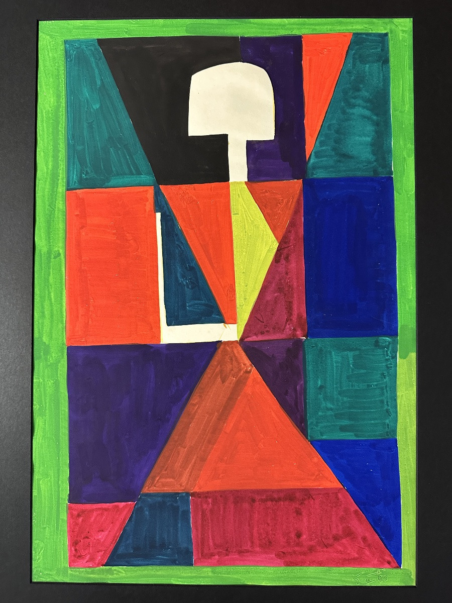 Pierre Jourda, Cubist Drawing, Portrait Of A Woman In The Style Of S. Delaunay, Toulouse, 1960 -photo-1