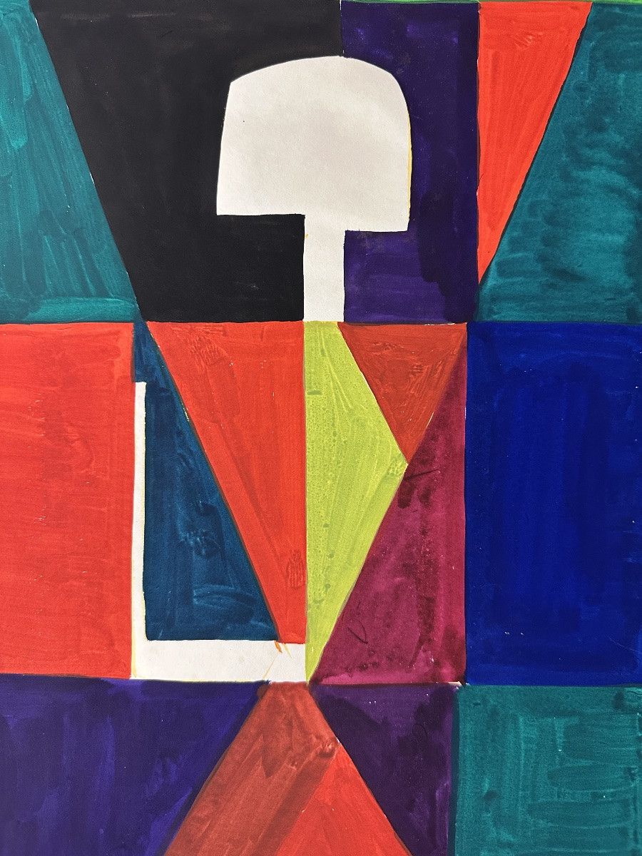 Pierre Jourda, Cubist Drawing, Portrait Of A Woman In The Style Of S. Delaunay, Toulouse, 1960 -photo-2