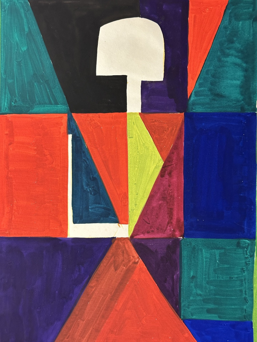 Pierre Jourda, Cubist Drawing, Portrait Of A Woman In The Style Of S. Delaunay, Toulouse, 1960 -photo-3