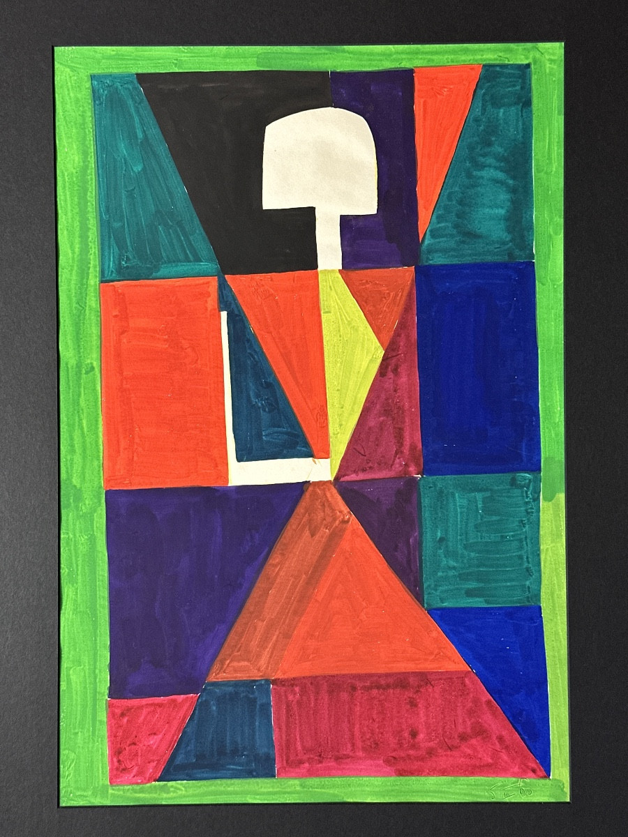 Pierre Jourda, Cubist Drawing, Portrait Of A Woman In The Style Of S. Delaunay, Toulouse, 1960 