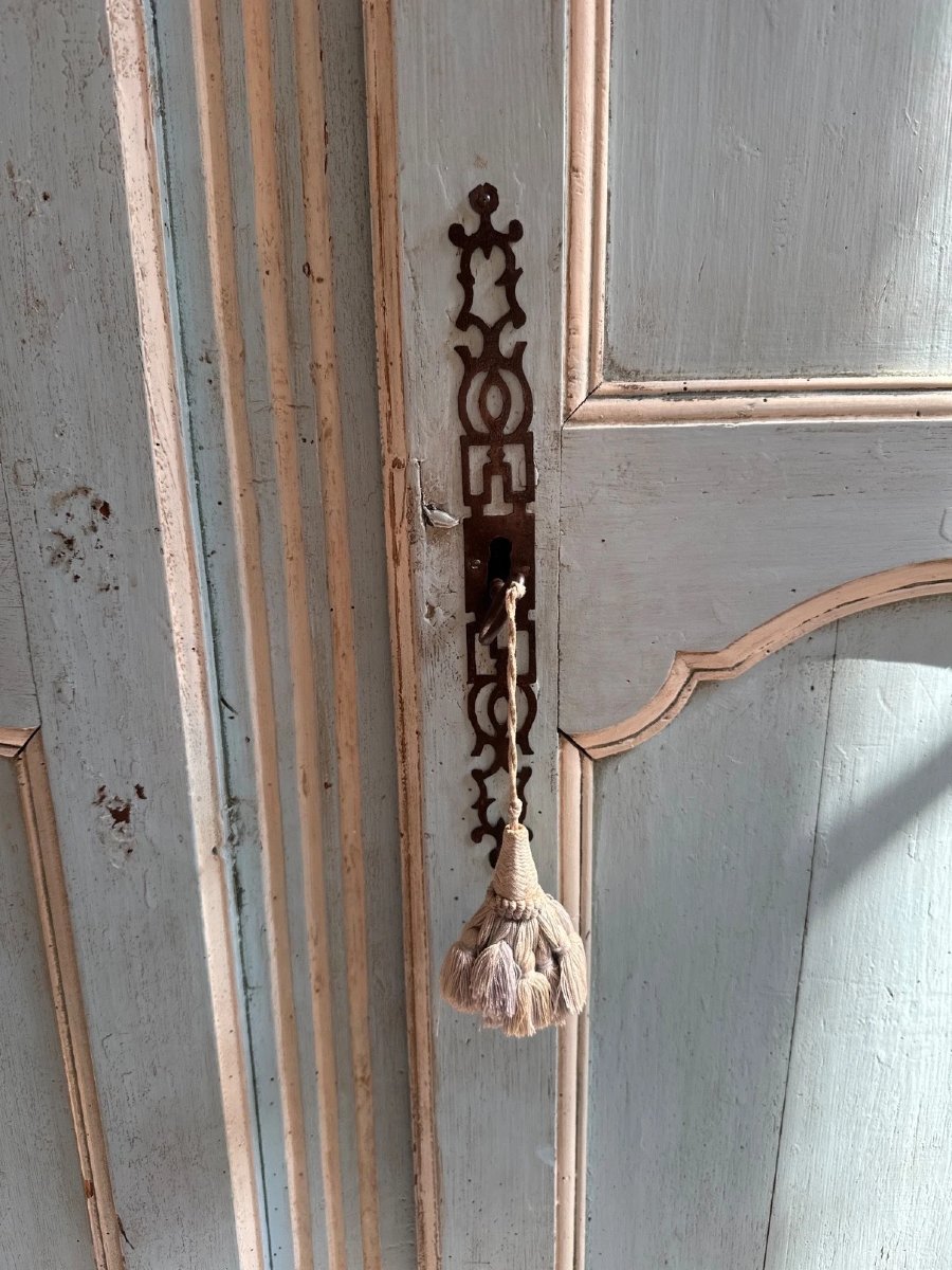 Armoire Louis XV Provence deux portes un tiroir bois sculpté rechampi-photo-2