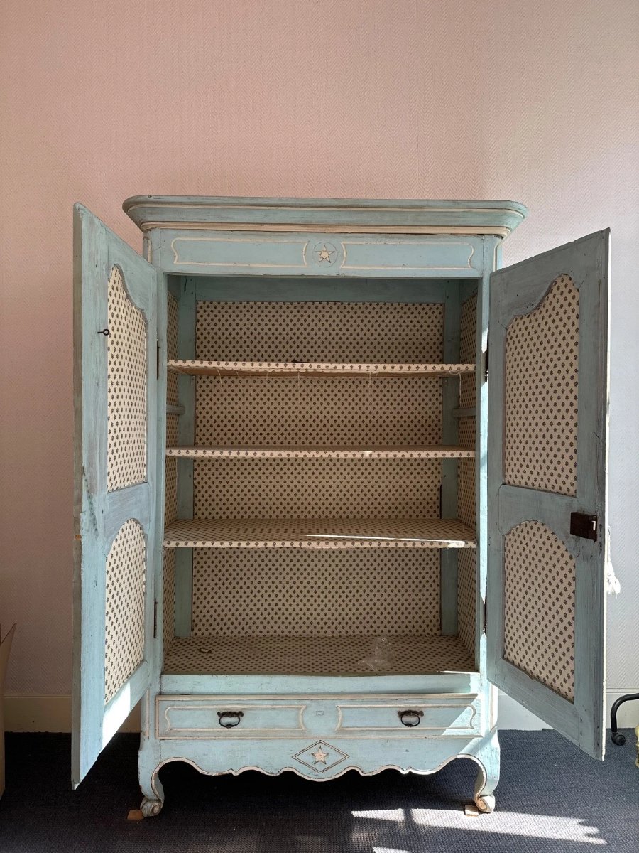 Armoire Louis XV Provence deux portes un tiroir bois sculpté rechampi-photo-5