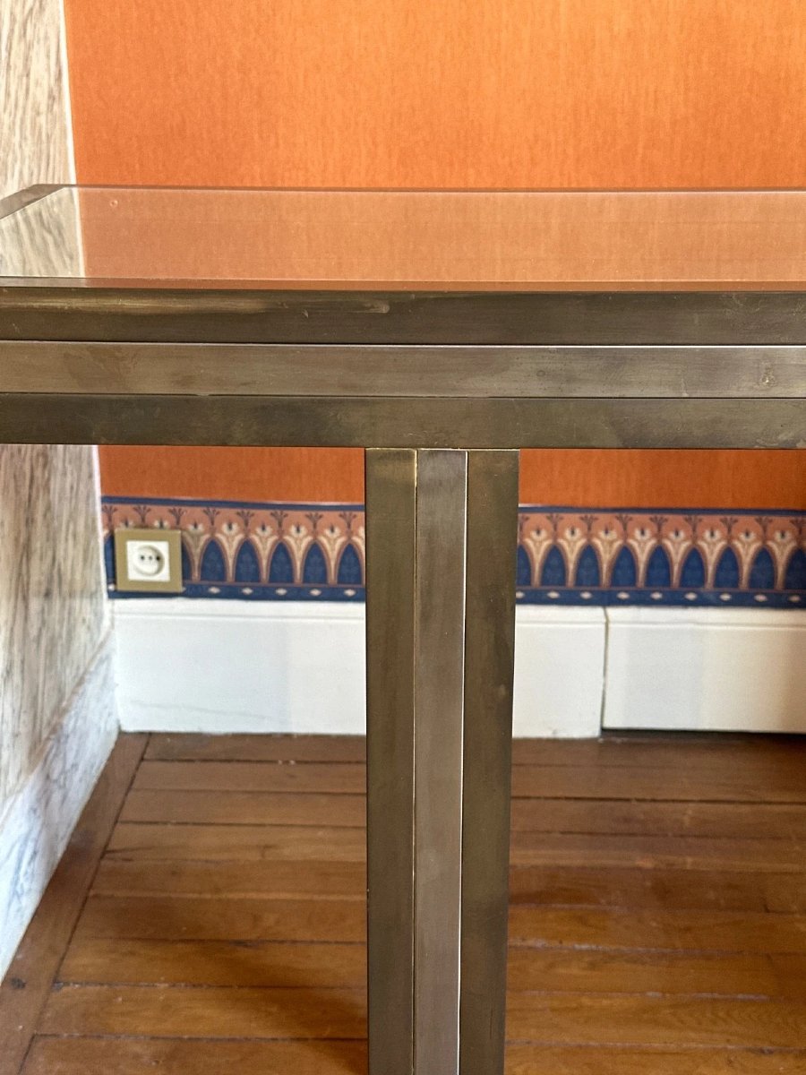 Beautiful Vintage Italian Design Console Table By Romeo Rega, Circa 1970. Metal And Glass Tabletop.-photo-3
