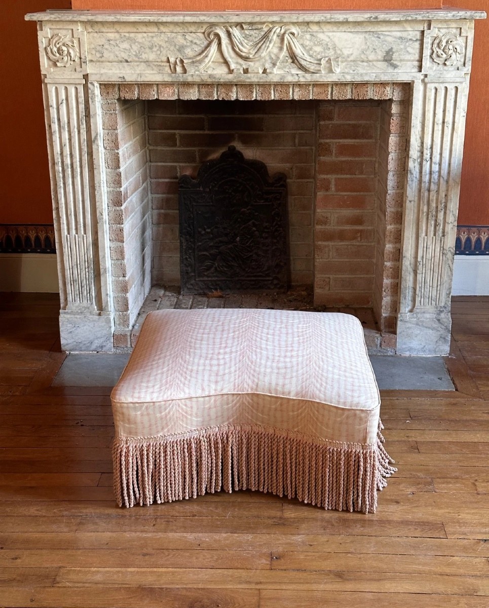 Large Pouf Stool With Fringe, Napoleon III Style, 19th Century, 70c