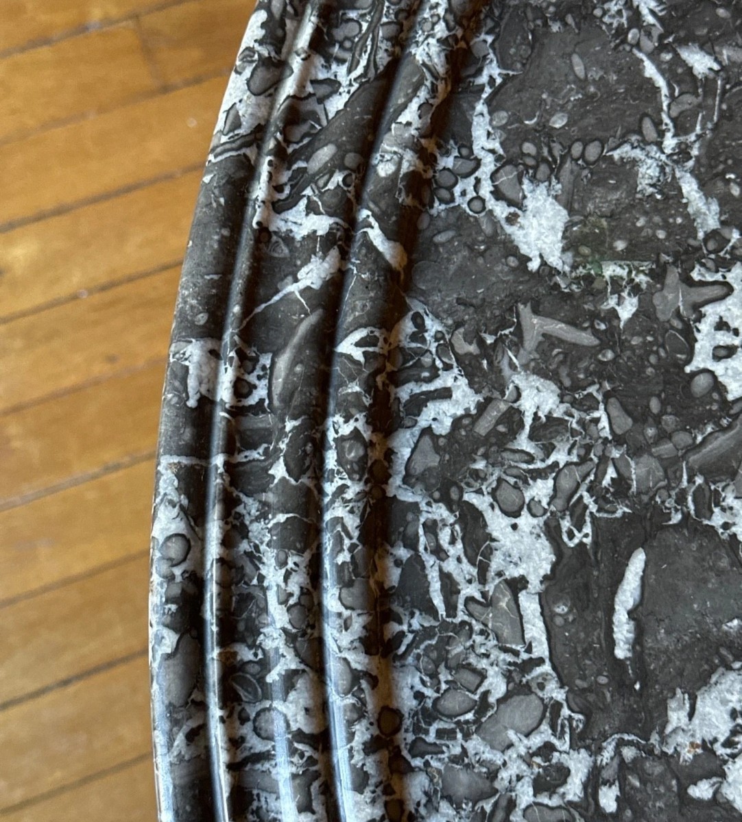 Guéridon  tripode  19ème  Empire   grand plateau marbre gris Saint Anne Cuvette -photo-3