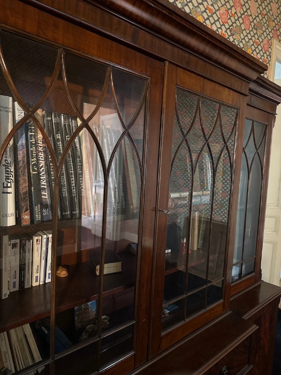 Large Scriban Bookcase Desk Display Cabinet In Mahogany Secret Drawer 19th-photo-1