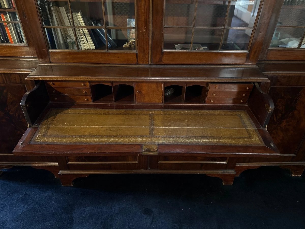 Large Scriban Bookcase Desk Display Cabinet In Mahogany Secret Drawer 19th-photo-2