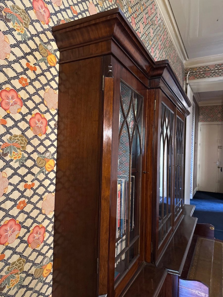 Large Scriban Bookcase Desk Display Cabinet In Mahogany Secret Drawer 19th-photo-5