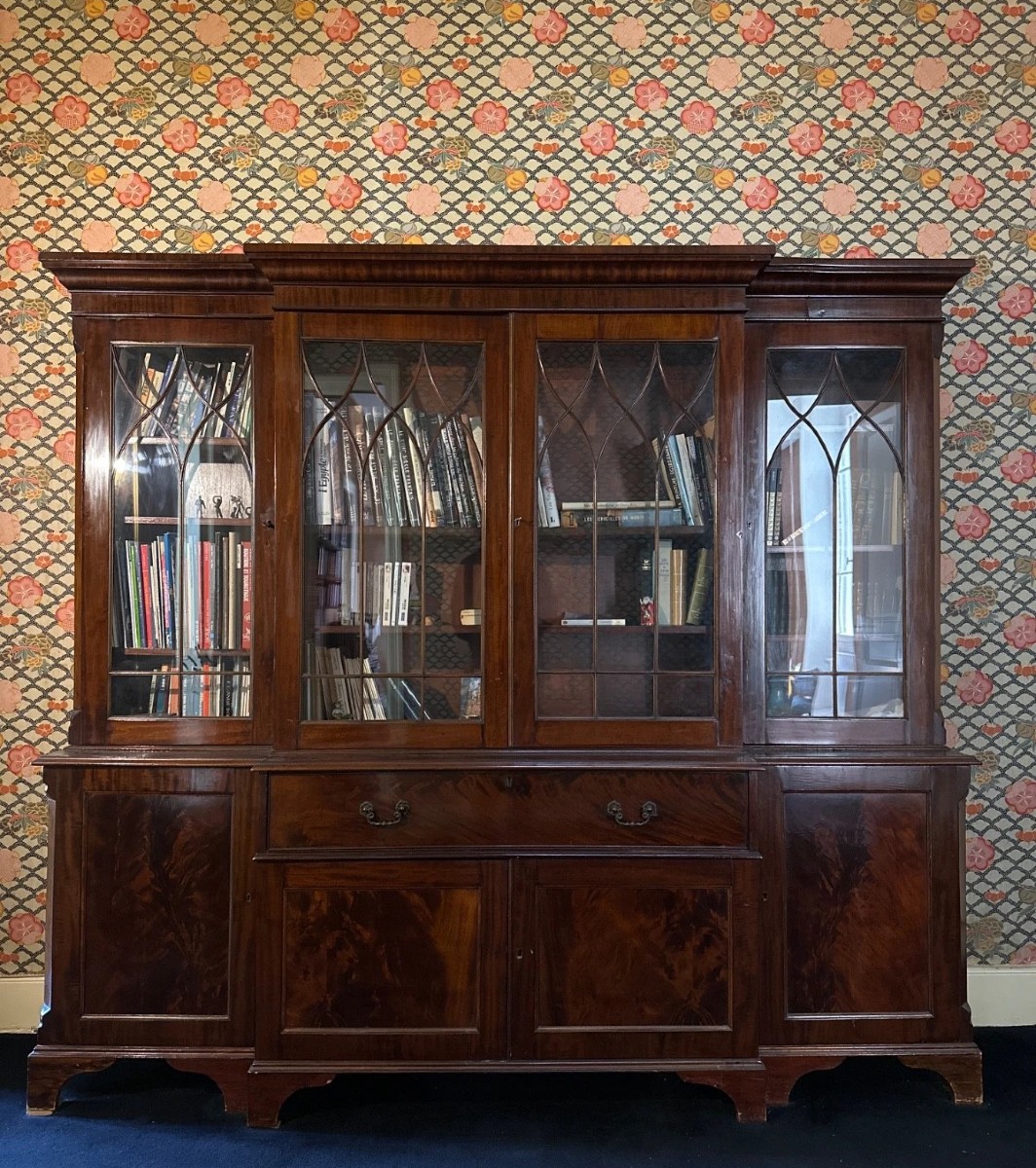 Large Scriban Bookcase Desk Display Cabinet In Mahogany Secret Drawer 19th