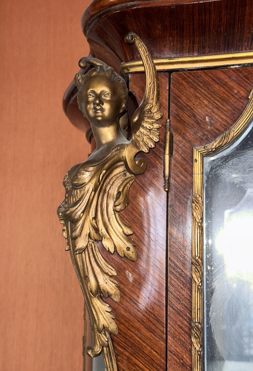 Louis XV Armoire Curved Glass Display Cabinet Bronze Marquetry St Linke Paris 19th Century-photo-3