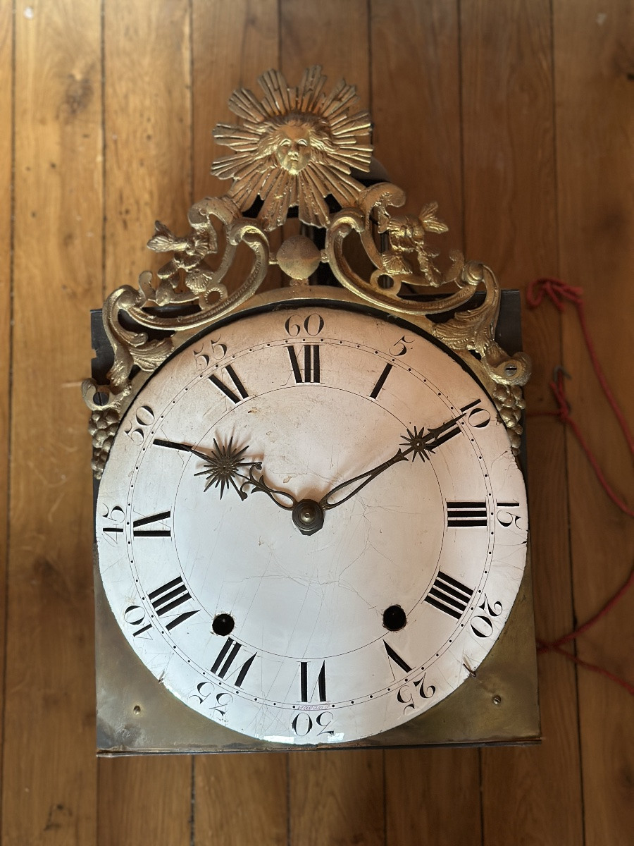 Bresse Clock In Veneered And Inlaid Wood, Comtois Movement 18th Century-photo-2
