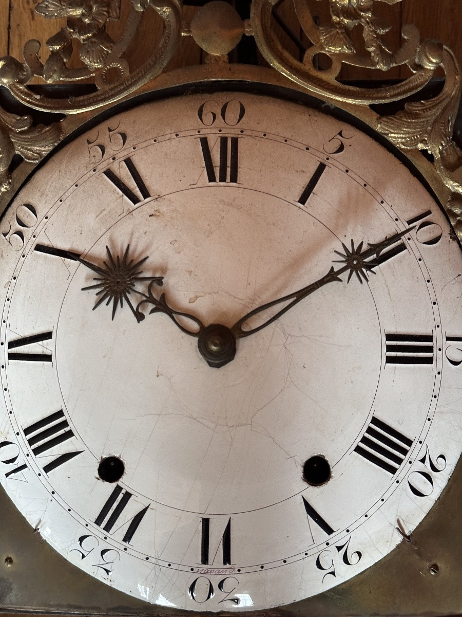 Bresse Clock In Veneered And Inlaid Wood, Comtois Movement 18th Century-photo-3