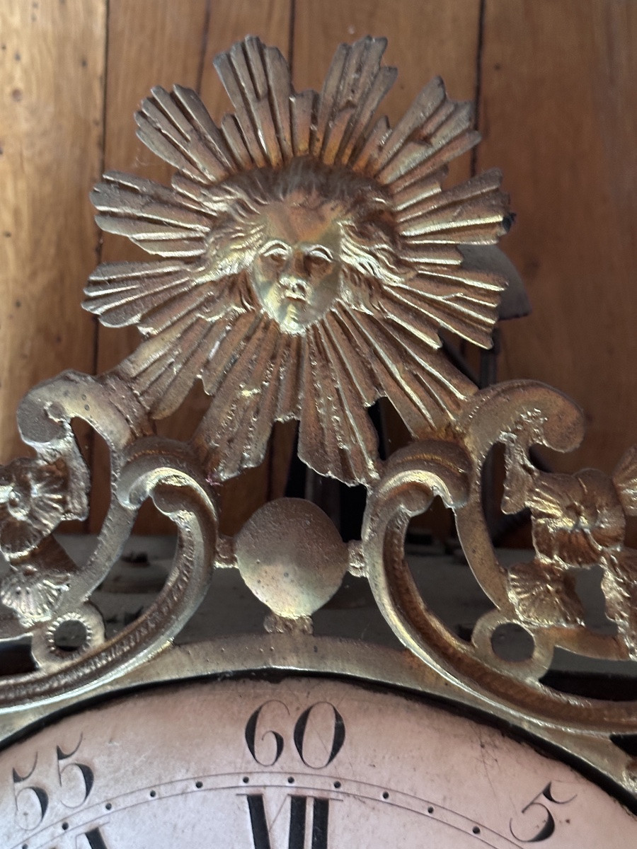 Bresse Clock In Veneered And Inlaid Wood, Comtois Movement 18th Century-photo-4